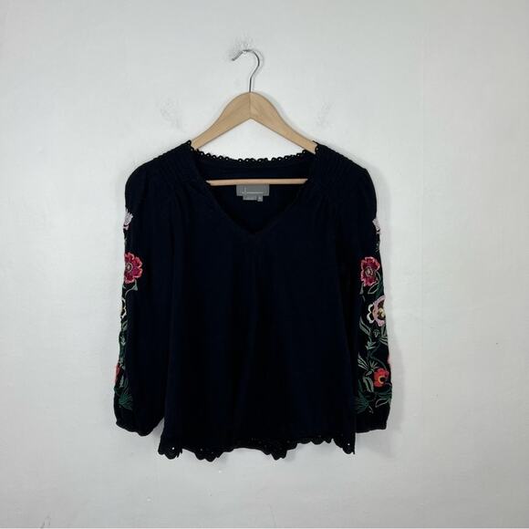 Anthropologie Boho Floral Helene Embroidered V-Neck Peasant Blouse Size XS - Picture 4 of 12